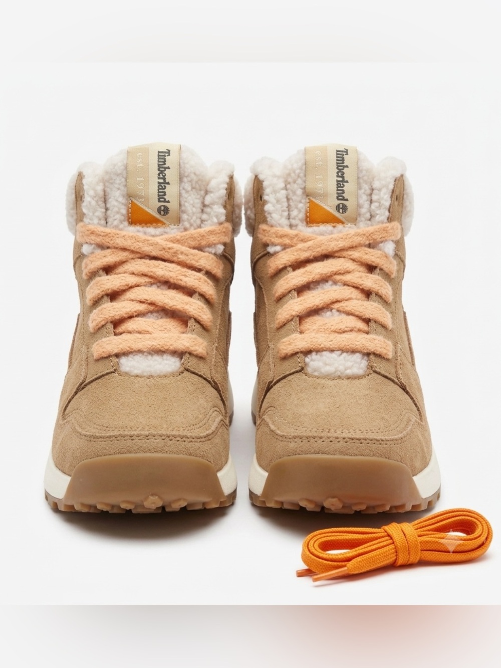 Timberland Retro Swift Sherpa Suede Womens Size 8.5 Beige Orange Sneaker Boots - Picture 2 of 6